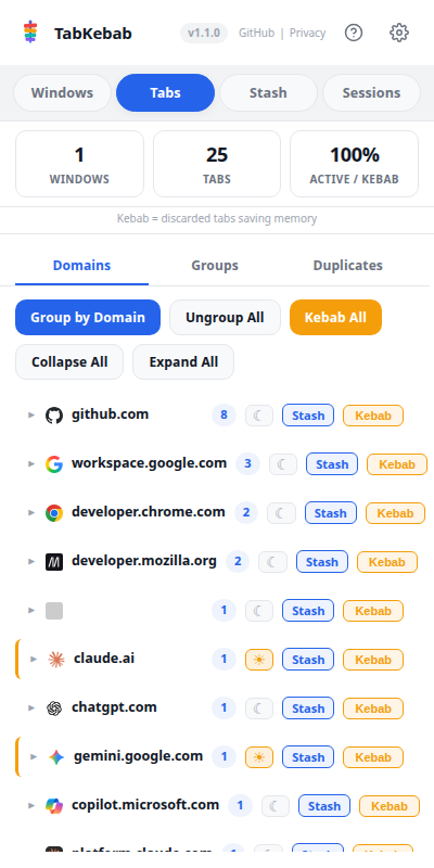 Tab management screenshot