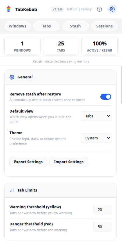 Settings screenshot